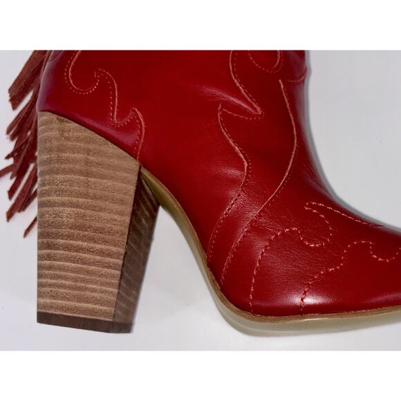 Dingo Red Lady’s Night Women’s Boots Red 9 Leather Fringe Cut Out MINT CONDITION - Picture 10 of 13